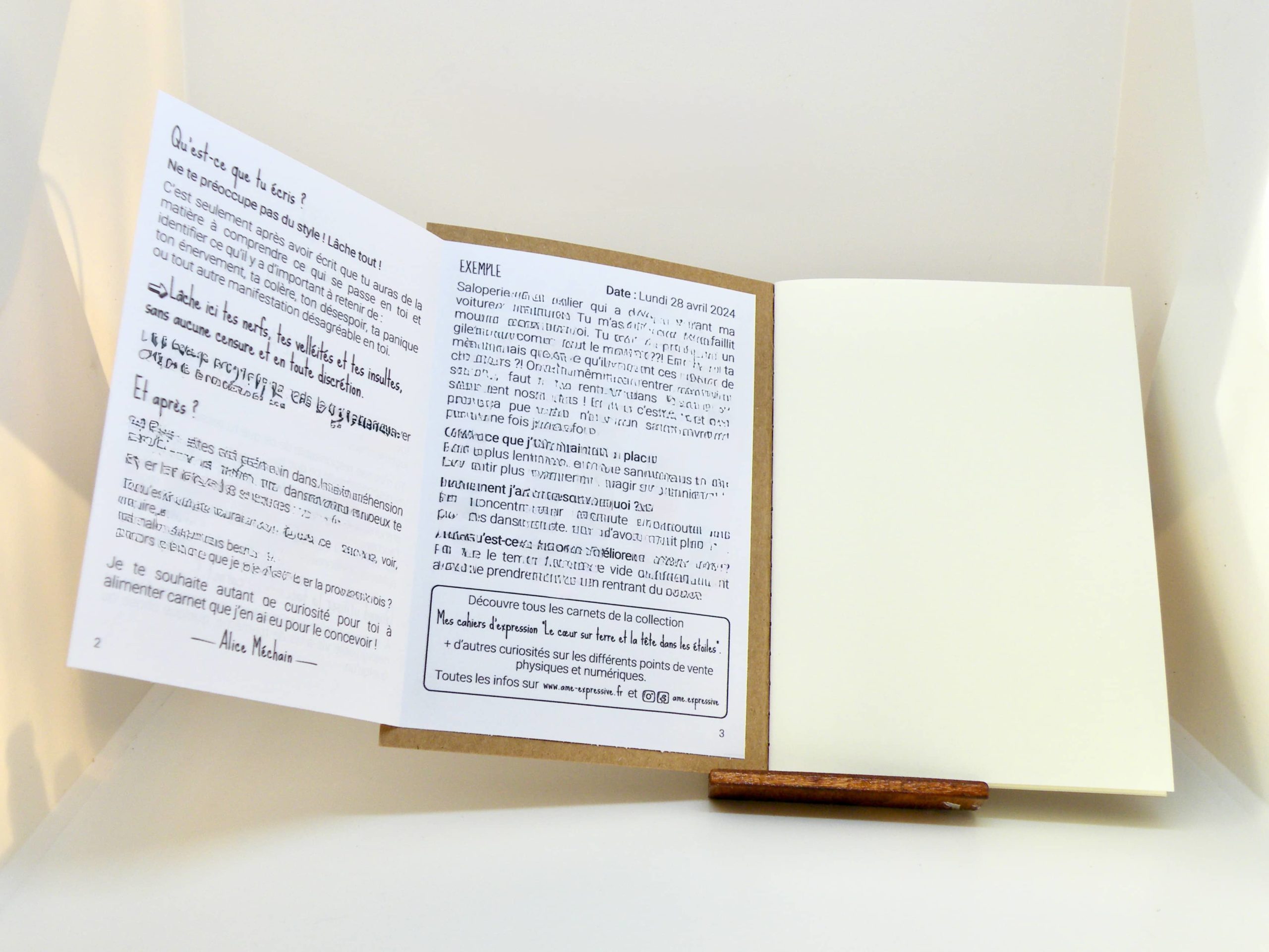 Page 2 et 3 du mode d'emploi de Mon carnet BIPOLAIRE - Face A - Ici reposent mes émotions fortes et désagréables en totale subjectivité. Mon carnet BIPOLAIRE fait partie des Carnets d'Expression de la collection "Le Cœur sur terre et la tête dans les étoiles". Distribution Du Baume Aux Cœurs - Concept store - Créations originales inspirantes. Créons des aujourd'hui pour mieux vivre demain. ACCOMPAGNEMENTS ATYPIQUES | CURIOSITÉS POÉTIQUES | ANIMATIONS CRÉATIVES www.ame-expressive.fr