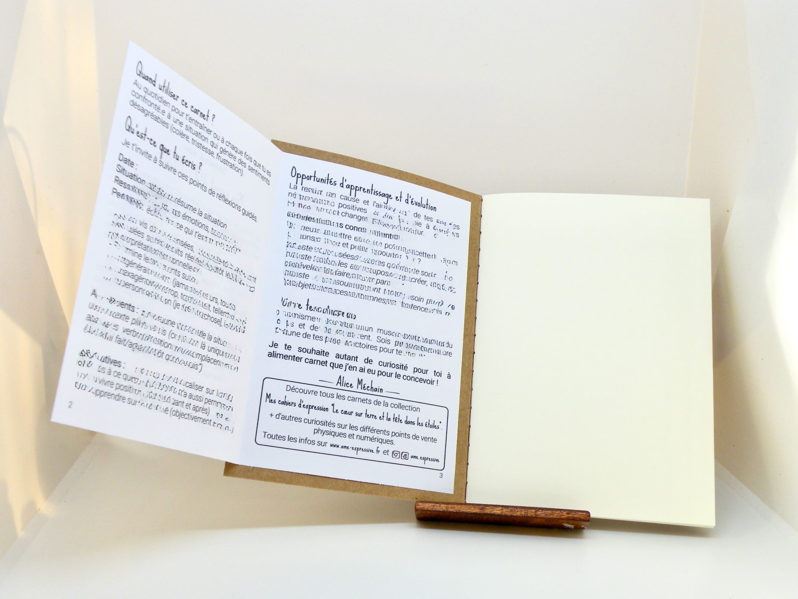 Page 2 et 3 du mode d'emploi de Mon carnet d'Optimisme - pour l’entretenir ou le faire venir ! Mon carnet d'OPTIMISME fait partie des Carnets d'Expression de la collection "Le Cœur sur terre et la tête dans les étoiles". Distribution Du Baume Aux Cœurs - Concept store - Créations originales inspirantes. Créons des aujourd'hui pour mieux vivre demain. ACCOMPAGNEMENTS ATYPIQUES | CURIOSITÉS POÉTIQUES | ANIMATIONS CRÉATIVES www.ame-expressive.fr