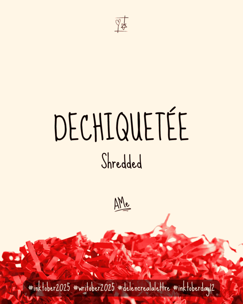 Inktober 2025 - défi d'écriture De l'encre à la lettre - Mot J12 - DECHIQUETE / Shredded