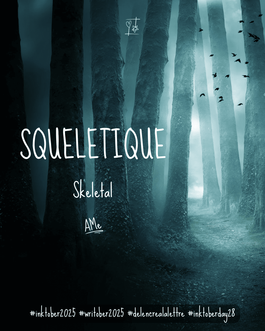 Inktober 2025 - défi d'écriture De l'encre à la lettre - Mot J28 - SQUELETIQUE / Skeletal